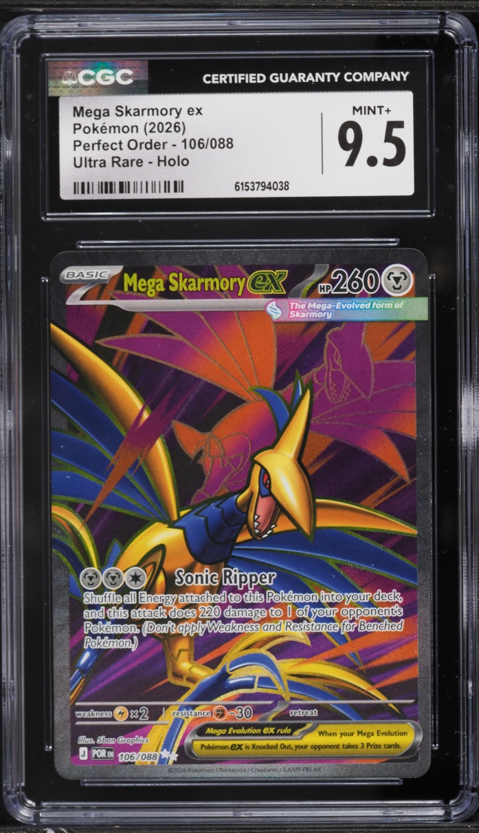 2026 Pokemon Mega Evolution Perfect Order Full Art Mega Skarmory Ex #106 CGC 9.5 MINT+