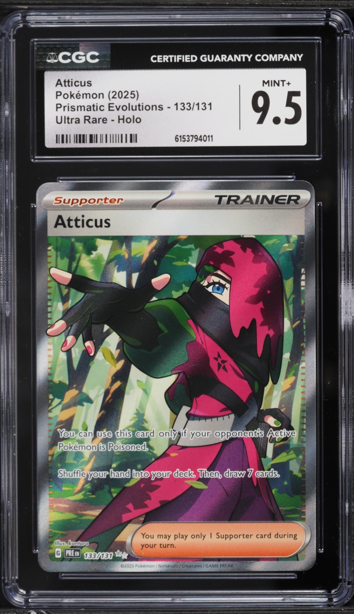 2025 Pokemon Scarlet & Violet Prismatic Evolutions Full Art Atticus #133 CGC 9.5 MINT+