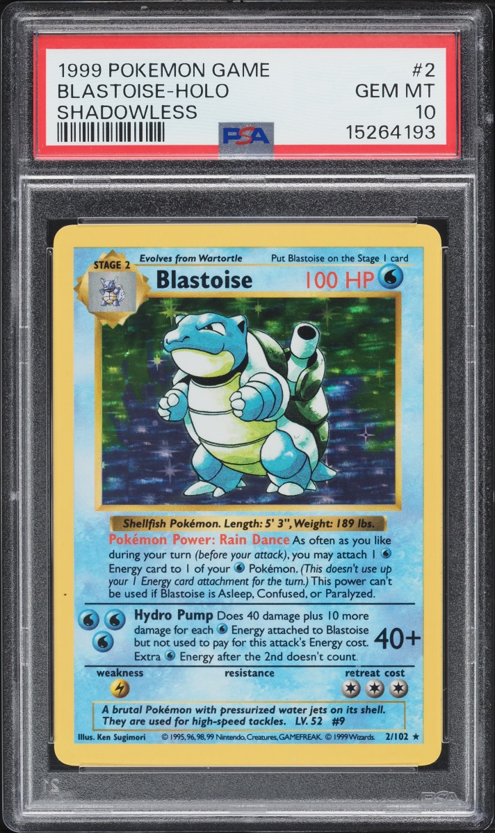 1999 Pokemon Base Set Shadowless Holo Blastoise #2 PSA 10 GEM MINT