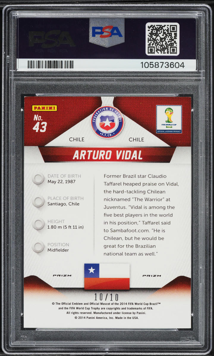 2014 Panini Prizm World Cup Gold Arturo Vidal 10/10 #43 PSA 9 MINT