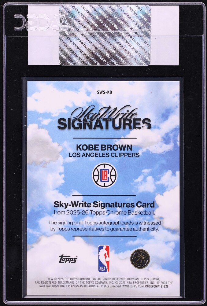 2025 Topps Chrome Sky Write Purple Refractor Kobe Brown AUTO /75 #SWS-KB CGC AUTH