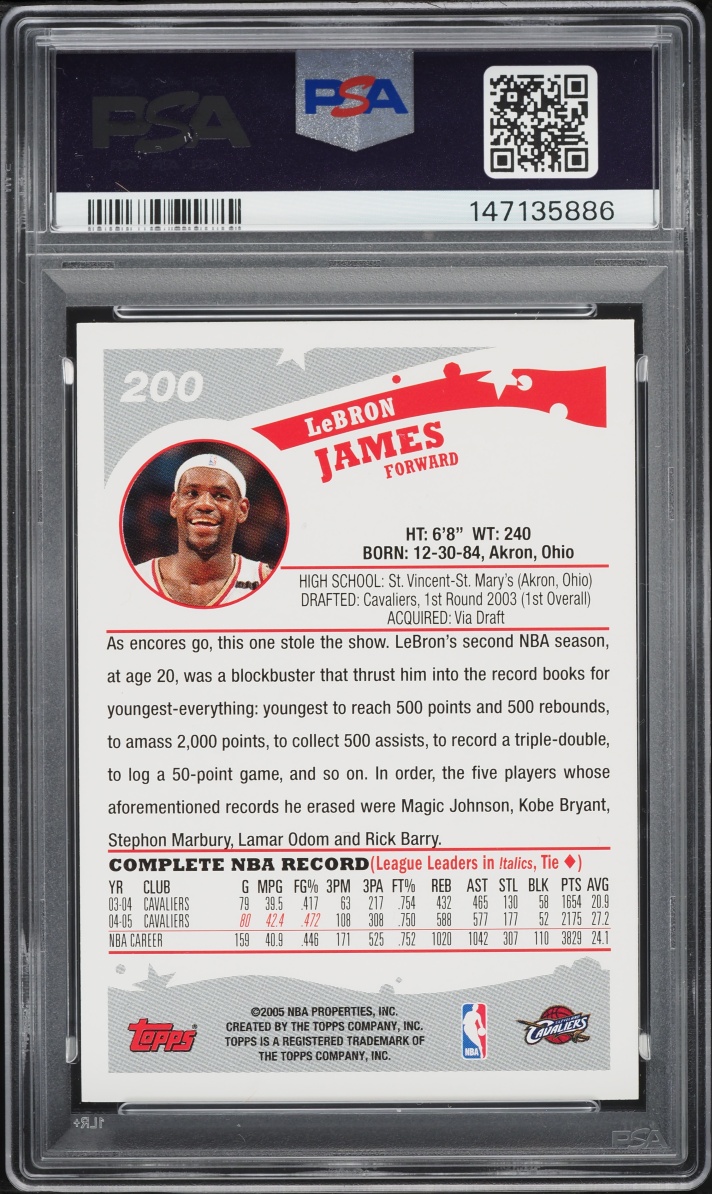 2005 Topps Basketball LeBron James #200 PSA 8 NM-MT