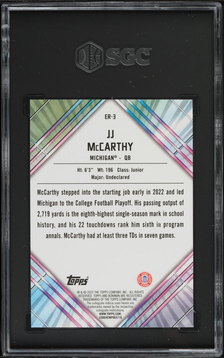 2023 Bowman Chrome University Early Risers JJ McCarthy ROOKIE #ER-3 SGC 9.5