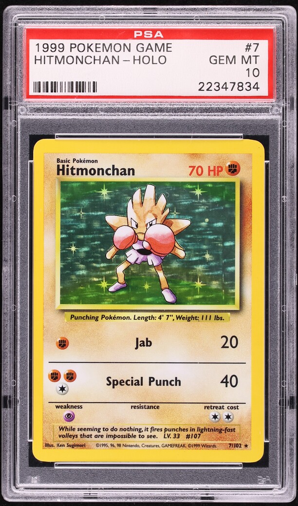 1999 Pokemon Base Set Holo Hitmonchan #7 PSA 10 GEM MINT
