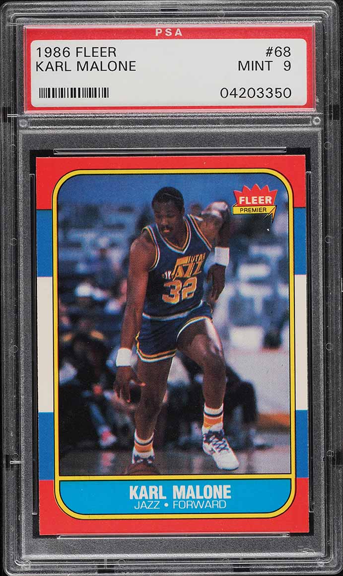 1986 Fleer Basketball Karl Malone ROOKIE #68 PSA 9 MINT on