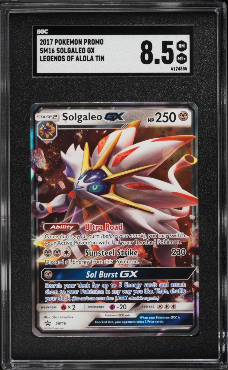 2017 Pokemon Sun & Moon Promo Legends Of Alola Tin Holo Solgaleo GX #SM16 SGC 8.5 NM-MT+