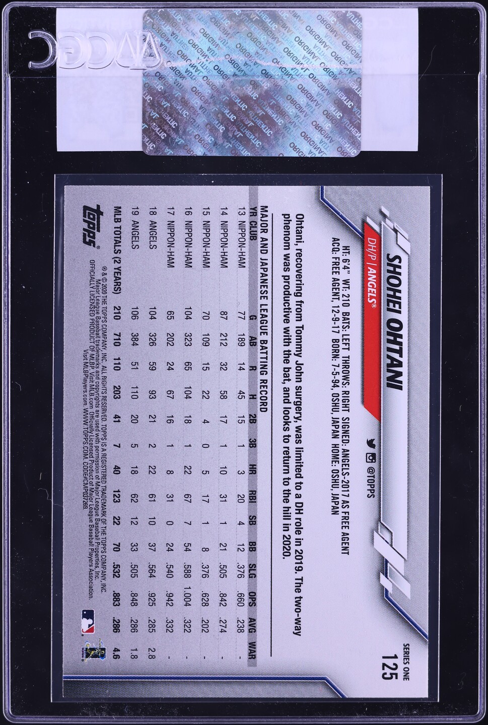 2020 Topps Shohei Ohtani #125 CGC AUTH