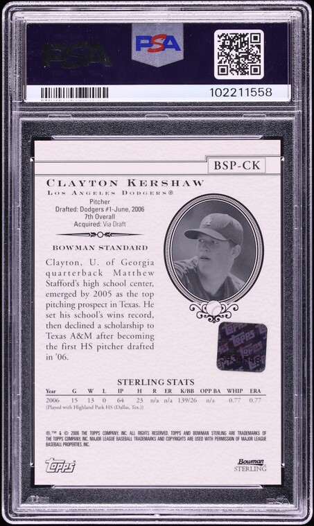 2006 Bowman Sterling Clayton Kershaw PROSPECT AUTO DNA 9 #BSPCK PSA 10 GEM MINT