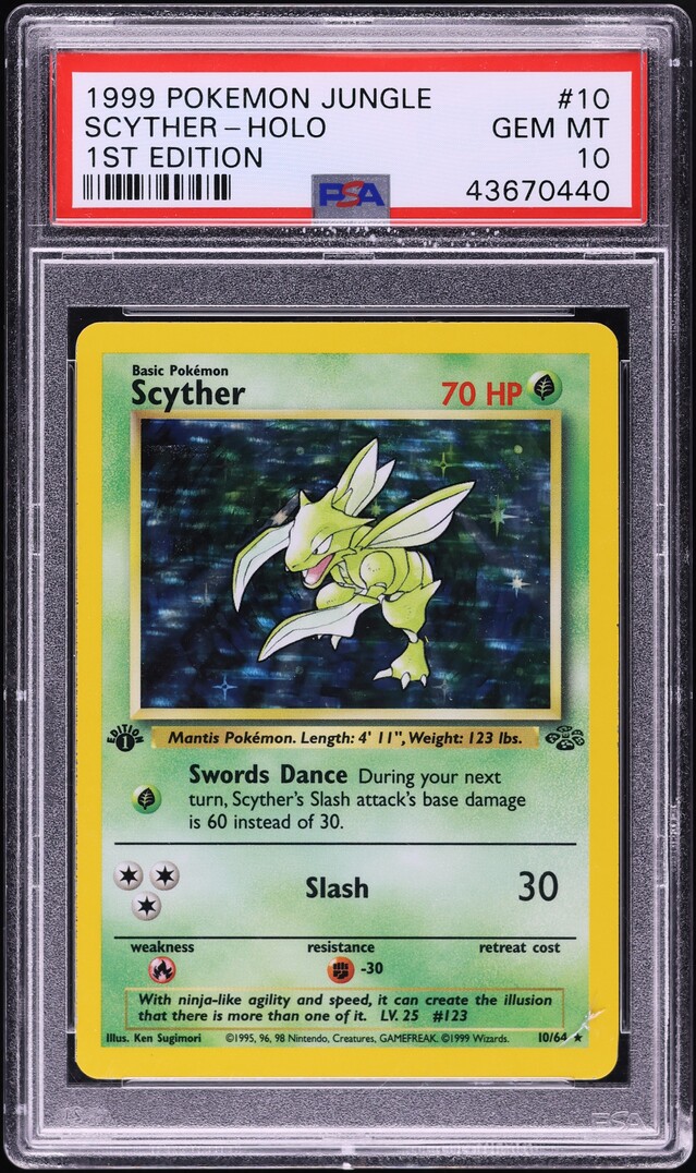 1999 Pokemon Jungle 1st Edition Holo Scyther #10 PSA 10 GEM MINT