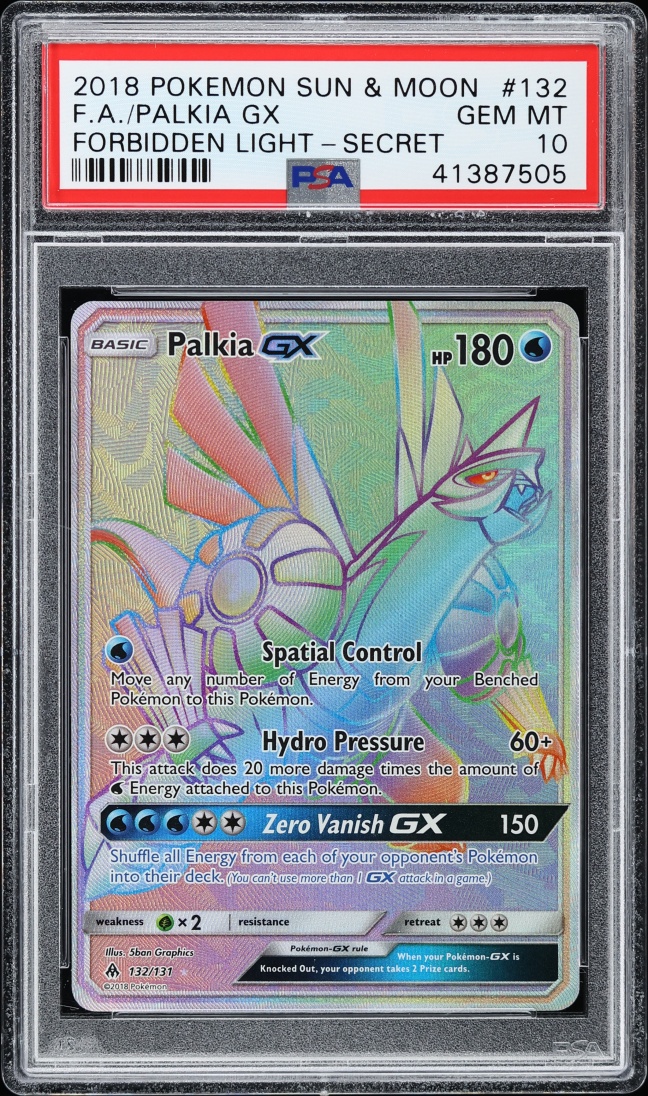 2018 Pokemon Sun & Moon Forbidden Light Rainbow Rare Palkia GX #132 PSA 10 GEM MINT