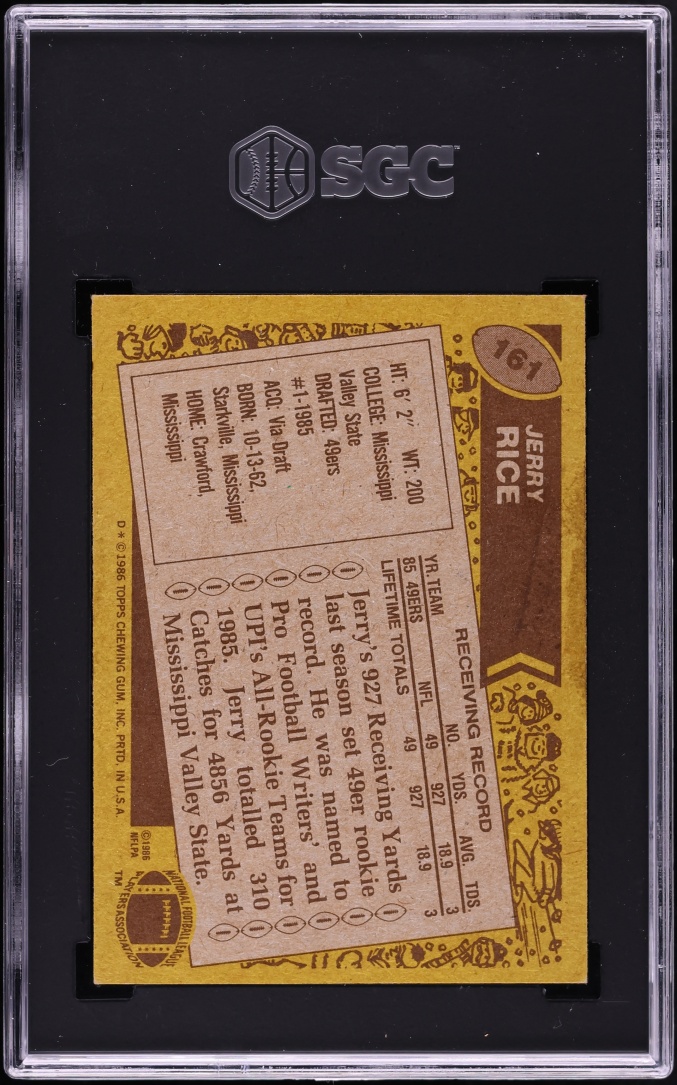 1986 Topps Football Jerry Rice ROOKIE #161 SGC 6 EXMT
