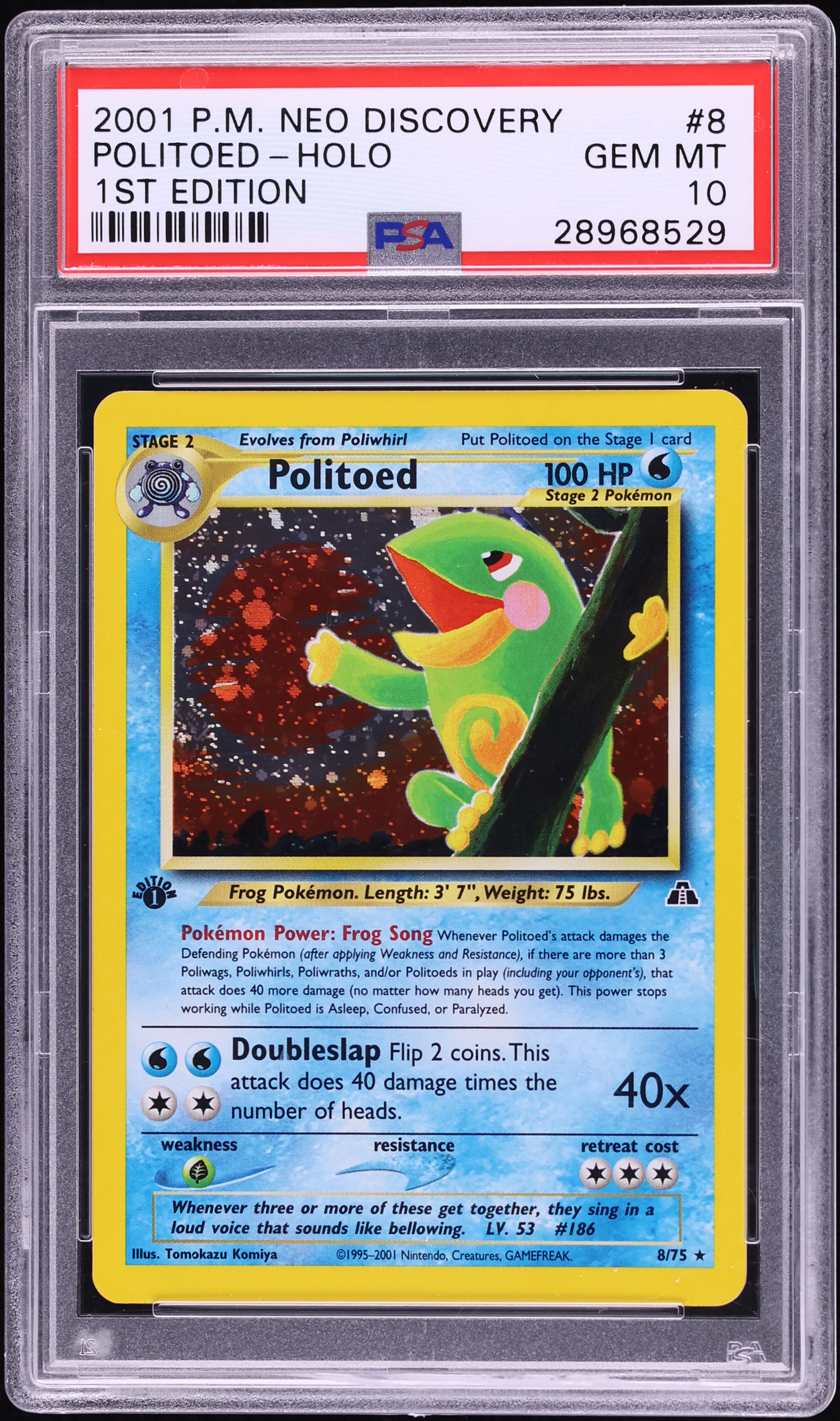 2001 Pokemon Neo Discovery 1st Edition Holo Politoed #8 PSA 10 GEM MINT