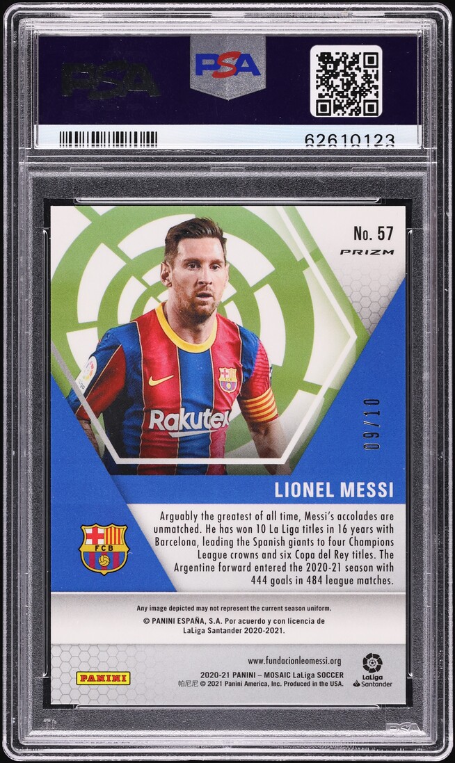 2020 Panini Mosaic La Liga Gold Lionel Messi /10 #57 PSA 9 MINT