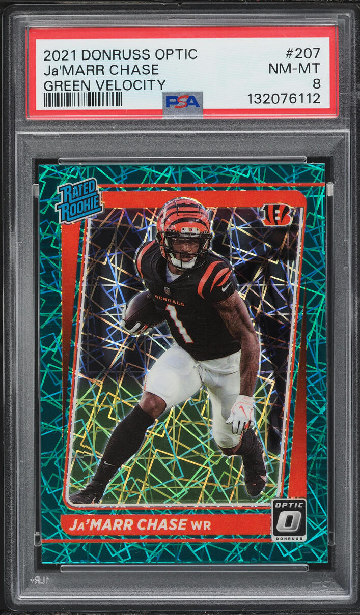 2021 Donruss Optic Green Velocity Ja'Marr Chase ROOKIE #207 PSA 8 NM-MT
