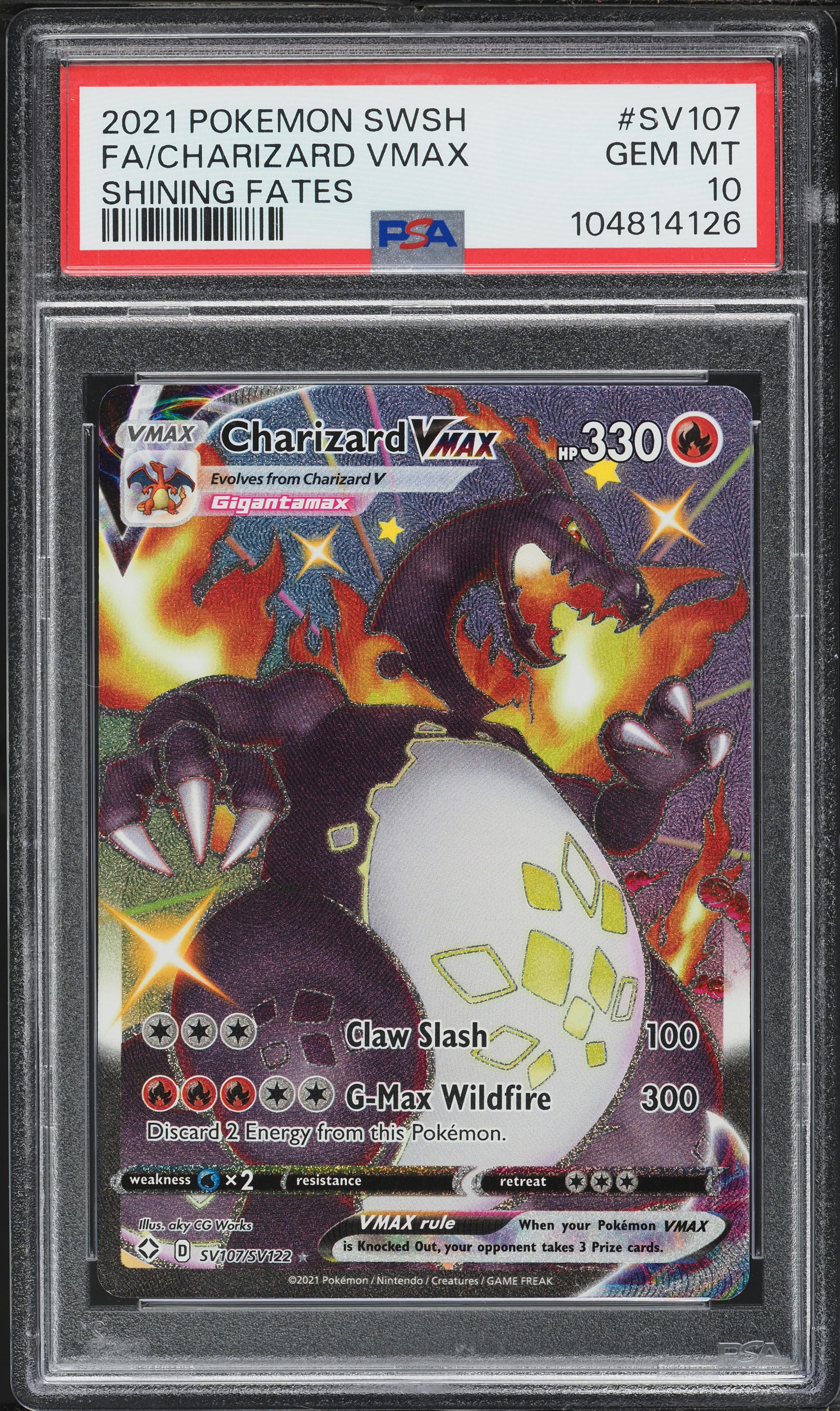 2021 Pokemon SWSH Shining Fates Vault Full Art Shiny Charizard VMAX #SV107 PSA 10 GEM MINT
