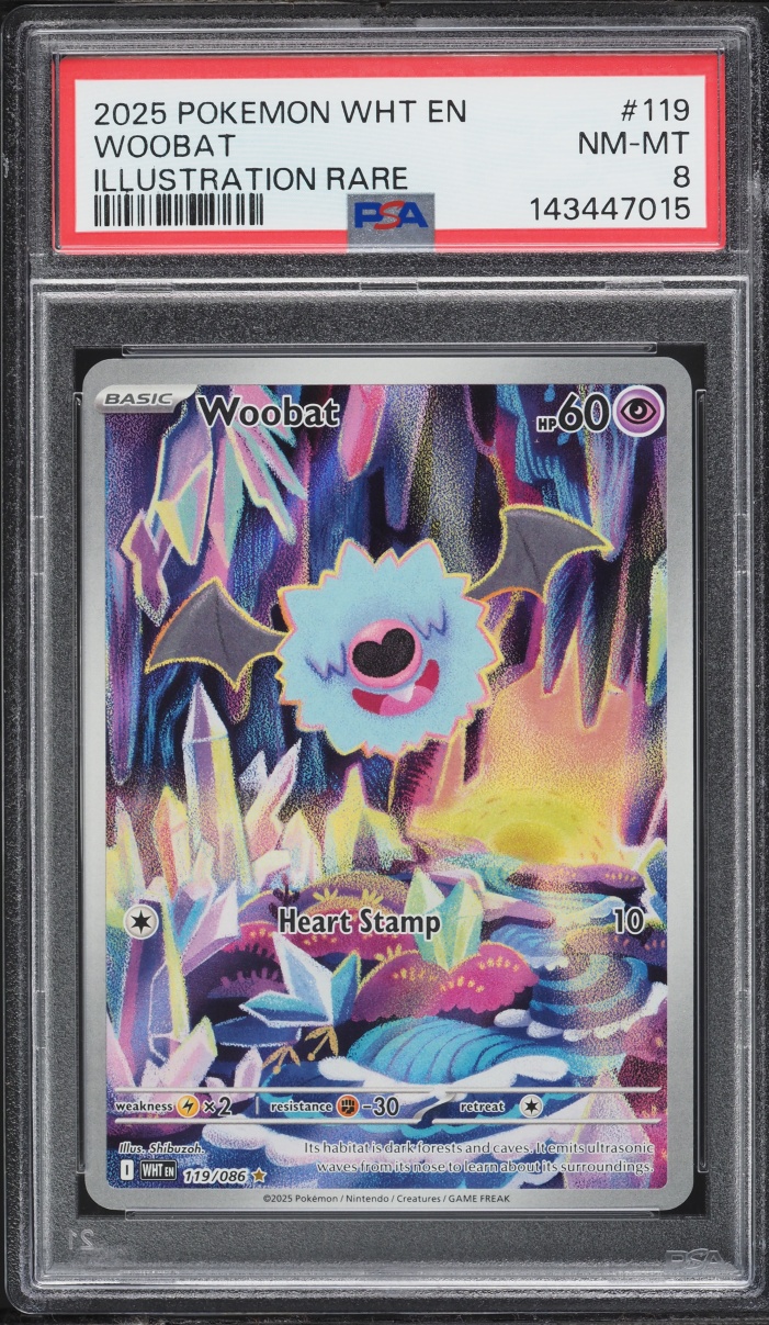 2025 Pokemon Scarlet & Violet White Flare IR Woobat #119 PSA 8 NM-MT
