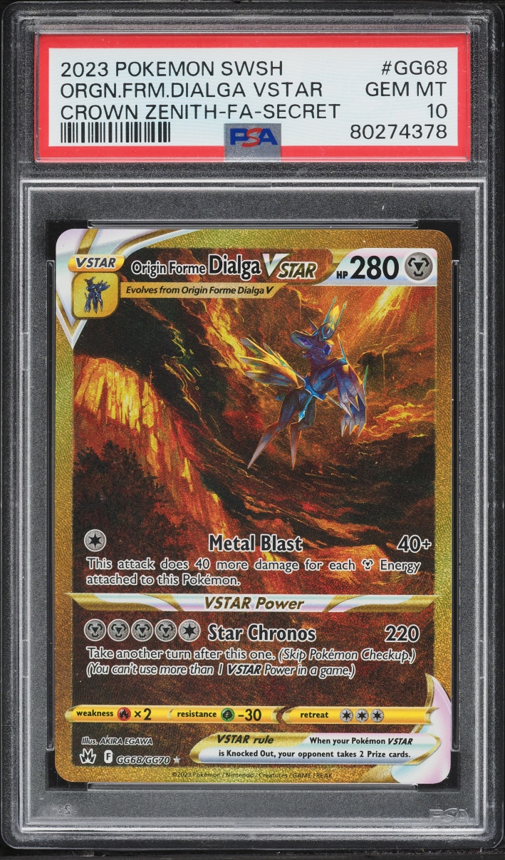 2023 Pokemon Sword & Shield Crown Zenith Gold Rare Origin Forme Dialga VSTAR #GG68 PSA 10 GEM