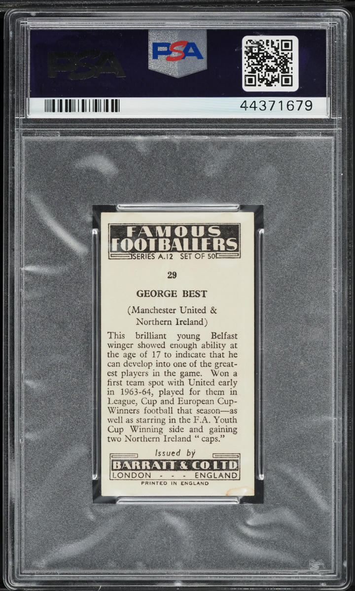 1964 Barratt Famous Footballers Series A.12 George Best ROOKIE #29 PSA 6 EXMT