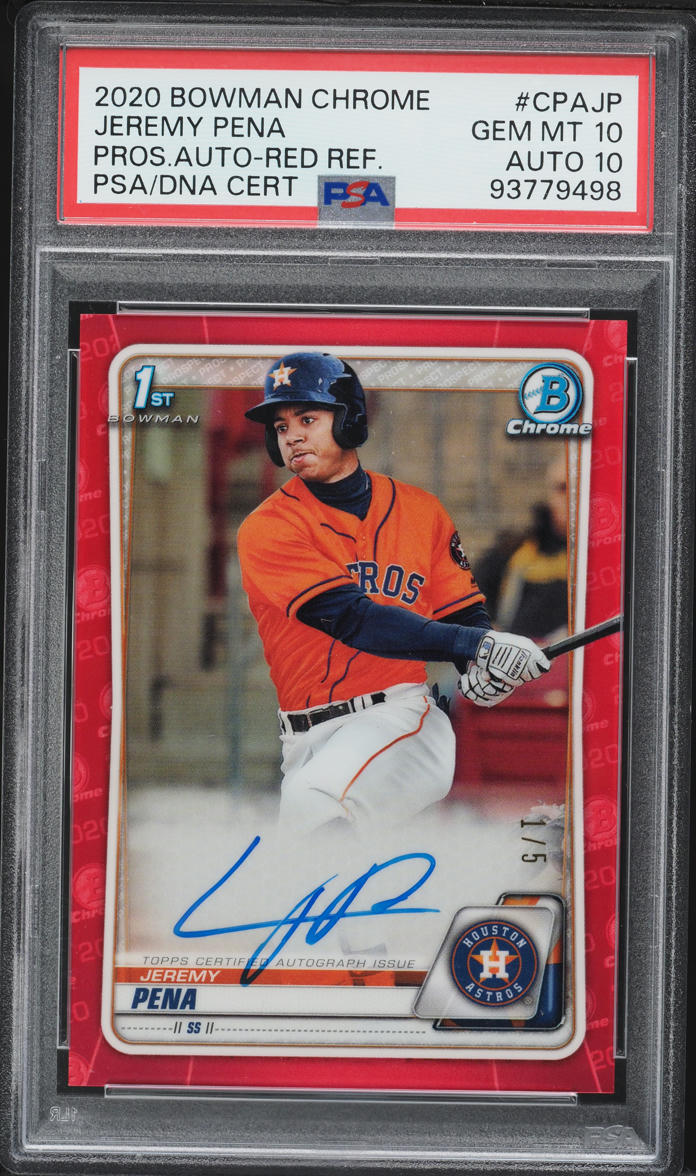 2020 Bowman Chrome Red Refractor Jeremy Pena PROSPECT AUTO DNA 10 1/5 #CPA-JP PSA 10 GEM MINT