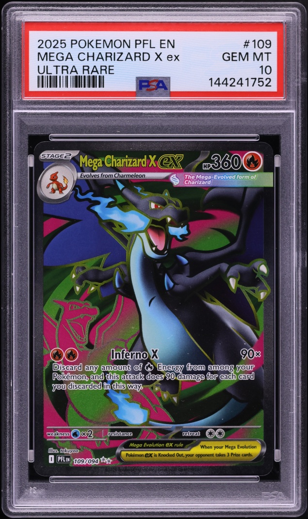 2025 Pokemon Mega Evolution Phantasmal Flames Full Art Mega Charizard X ex #109 PSA 10 GEM MINT