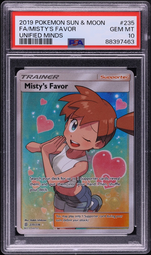 2019 Pokemon Sun & Moon Unified Minds Full Art Misty's Favor #235 PSA 10 GEM MINT