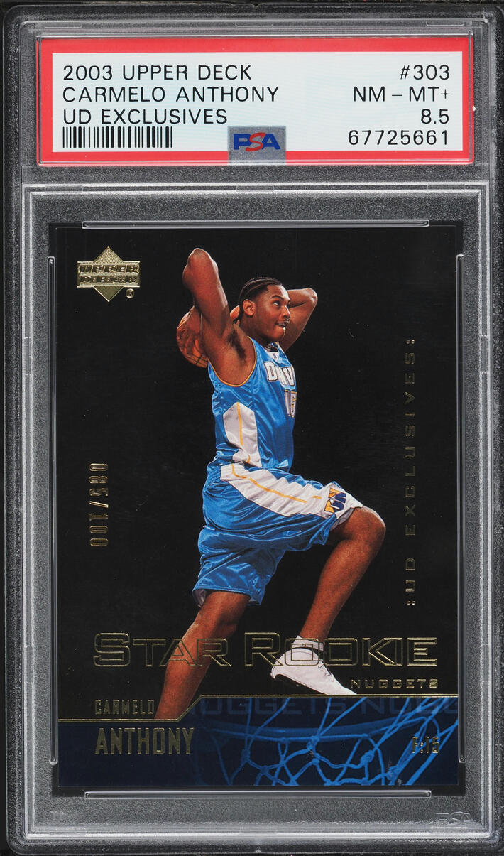 2003 Upper Deck Exclusives Carmelo Anthony ROOKIE /100 #303 PSA 8.5 NM-MT+