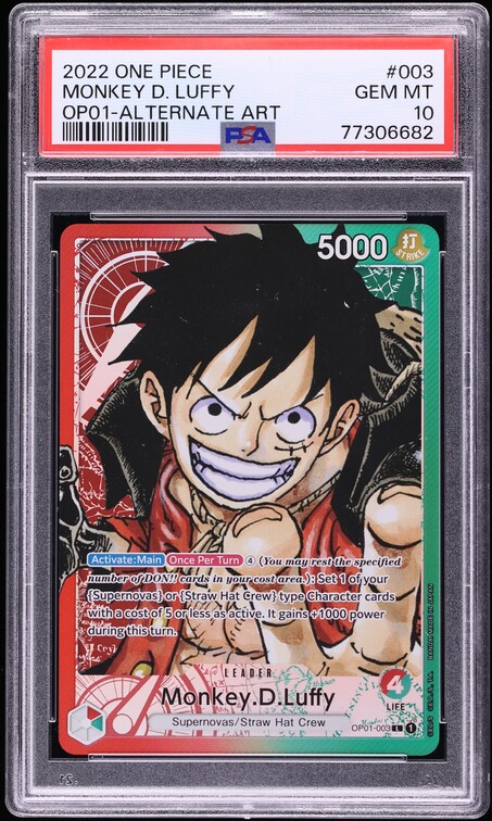 2022 One Piece Romance Dawn Pre-Errata Alt Art Leader Monkey D. Luffy #OP01-003 PSA 10 GEM MINT