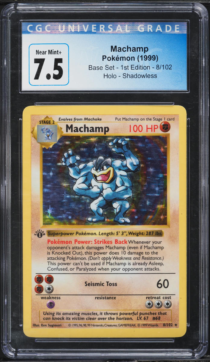 1999 Pokemon Base Set Shadowless 1st Edition Holo Machamp #8 CGC 7.5 NRMT+