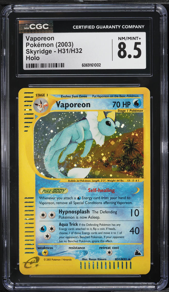 2003 Pokemon Skyridge Holo Vaporeon #H31 CGC 8.5 NM-MT+