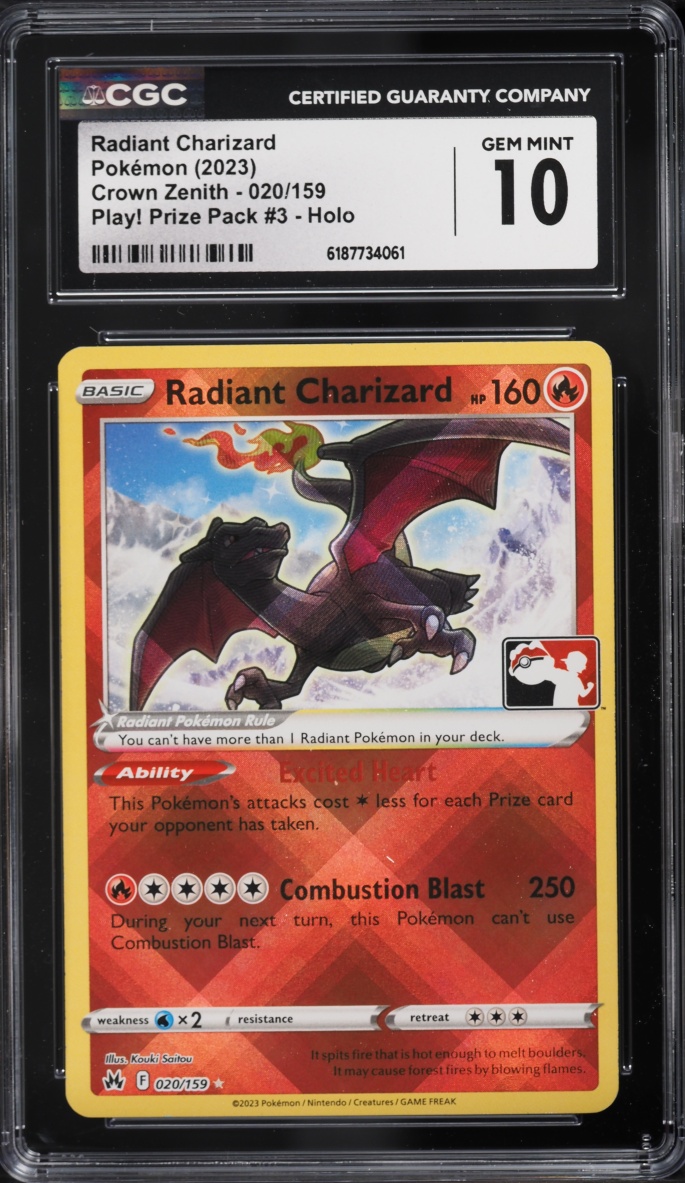 2023 Pokemon SWSH Crown Zenith Play! Prize Pack #3 Holo Radiant Charizard #020 CGC 10 GEM MINT