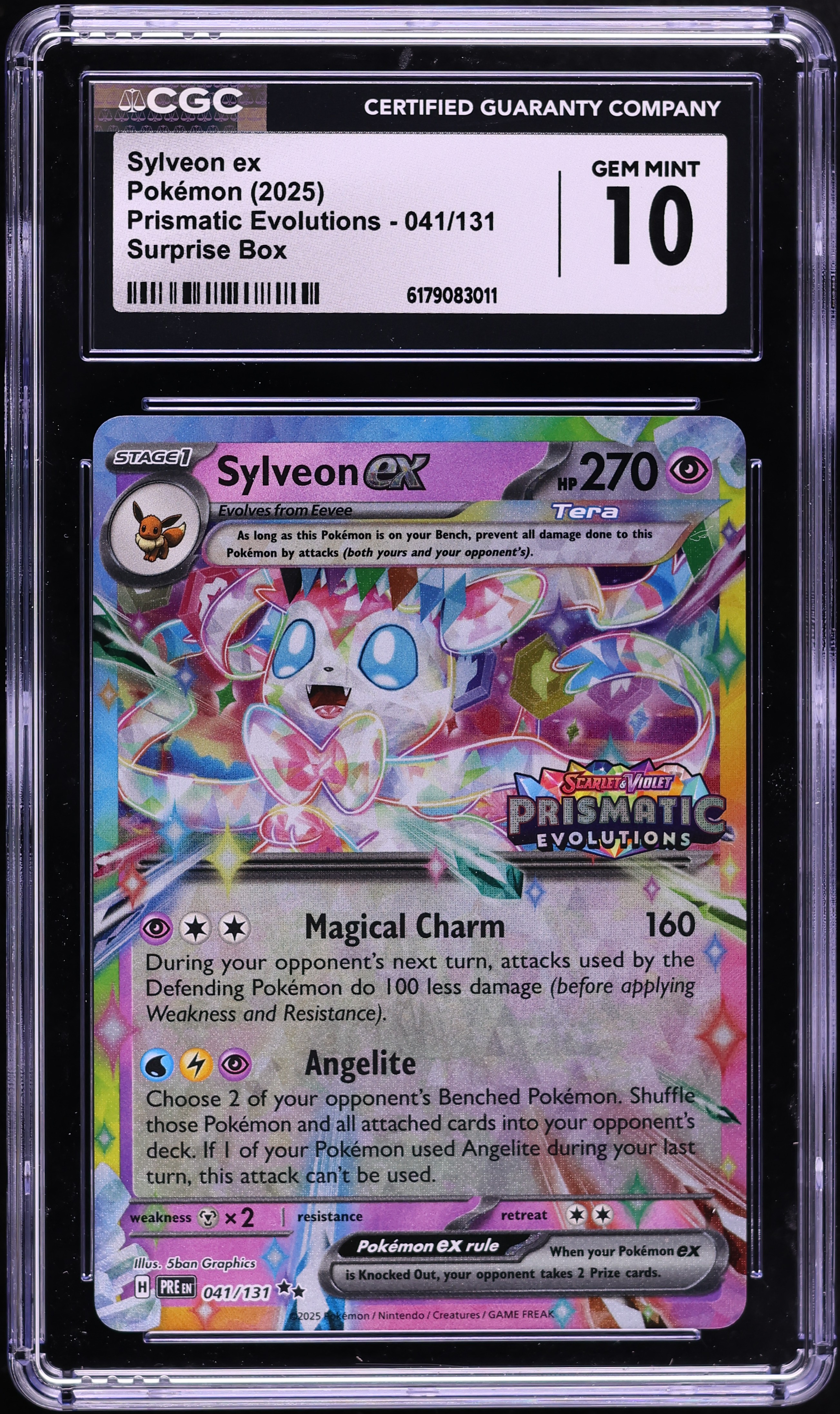 2025 Pokemon Scarlet & Violet Prismatic Evolutions Surprise Box Holo Sylveon ex #41 CGC 10 GEM