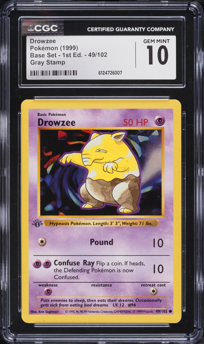 1999 Pokemon Base Set Shadowless 1st Edition Gray Stamp Error Drowzee #49 CGC 10 GEM MINT