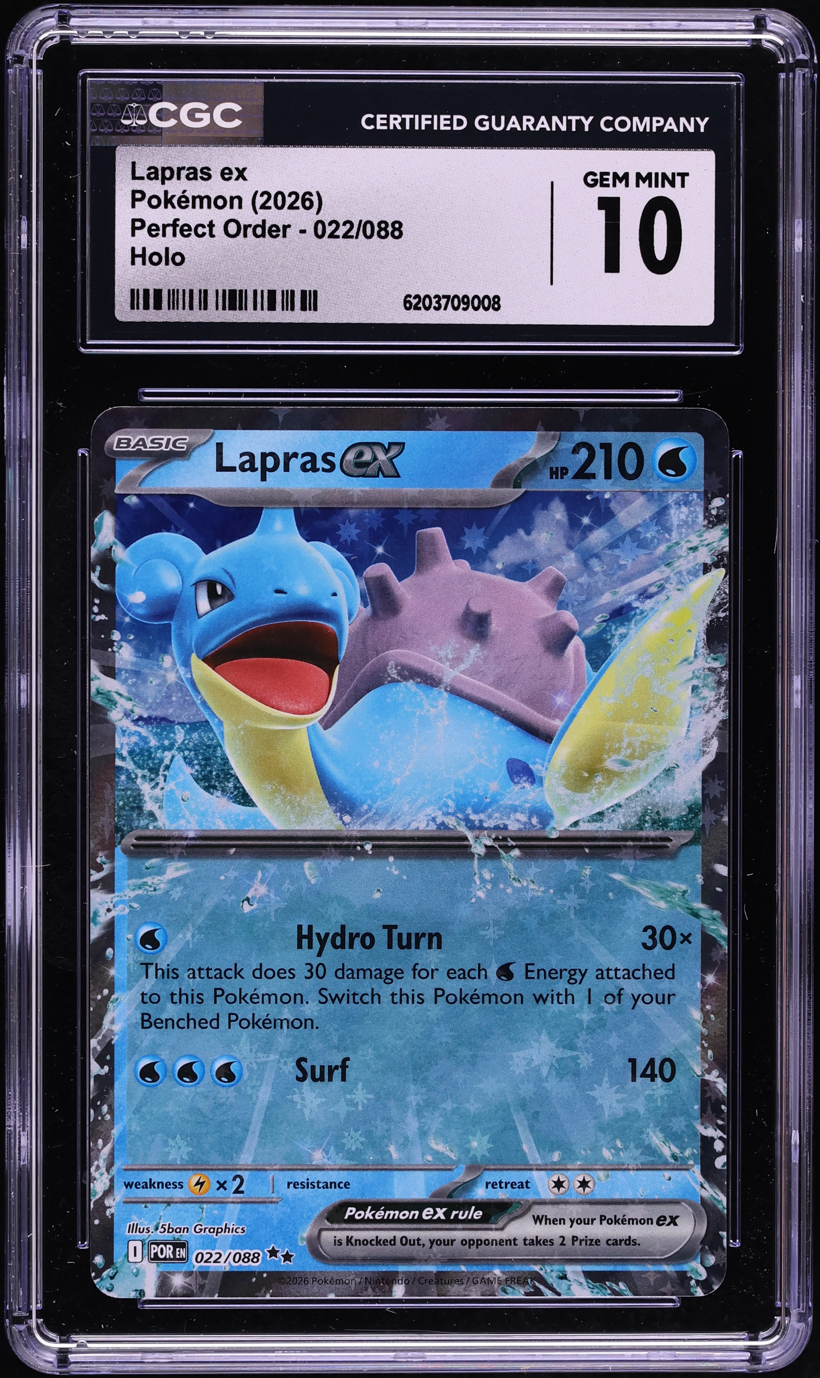 2026 Pokemon Mega Evolution Perfect Order Holo Lapras ex #22 CGC 10 GEM MINT
