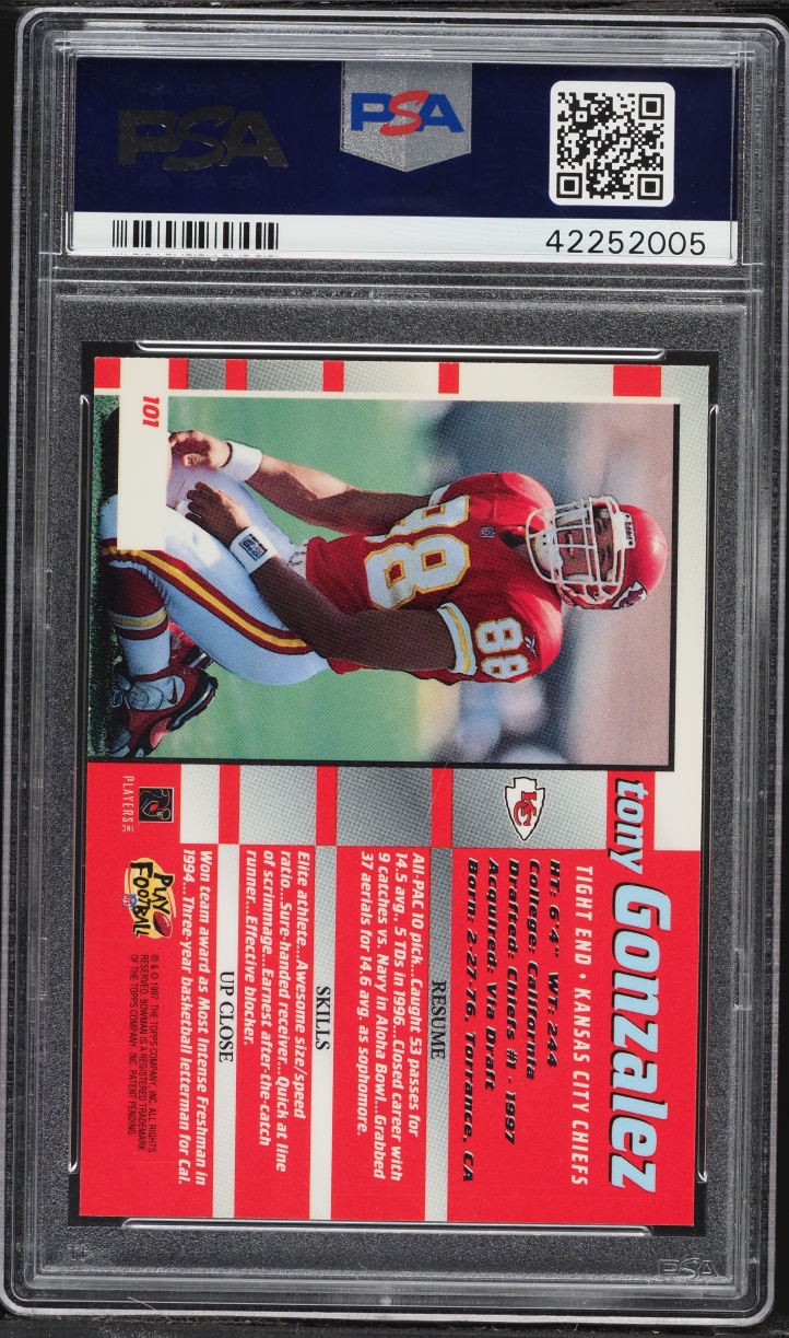 1997 Bowman's Best Tony Gonzalez ROOKIE #101 PSA 10 GEM MINT