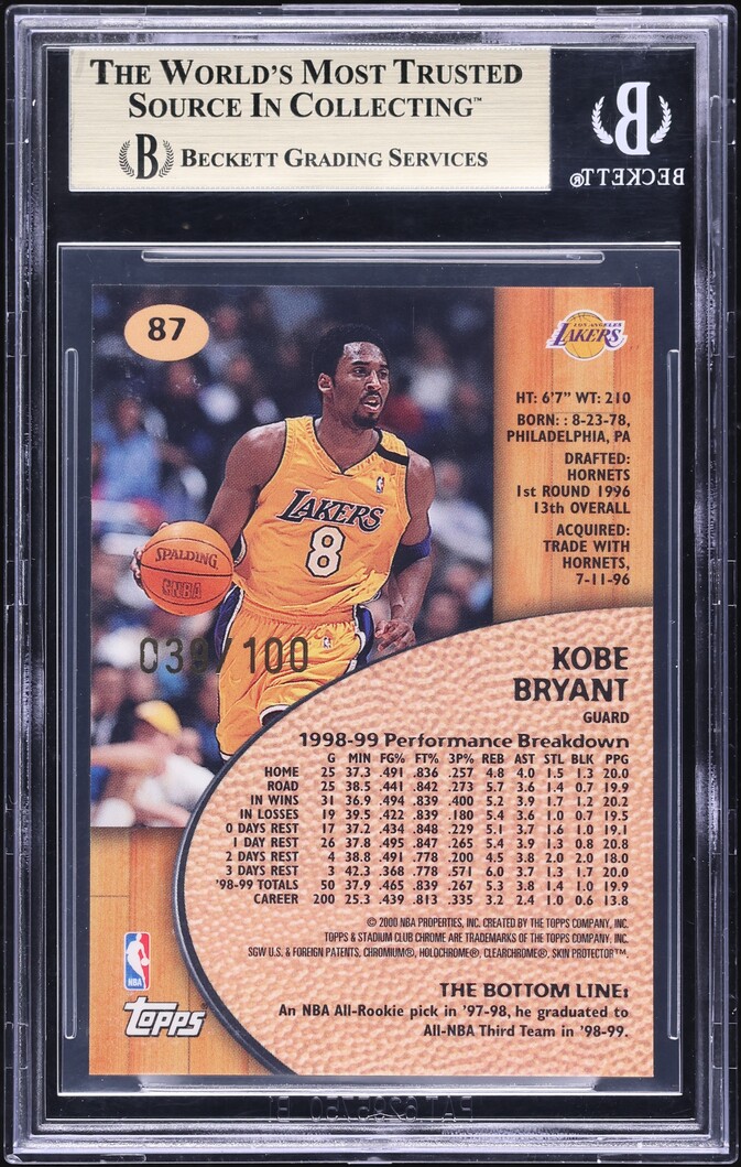 1999 Stadium Club Chrome First Day Issue Kobe Bryant /100