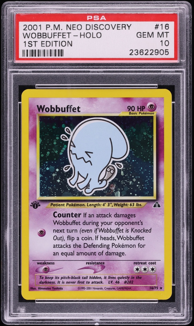 2001 Pokemon Neo Discovery 1st Edition Holo Wobbuffet #16 PSA 10 GEM MINT
