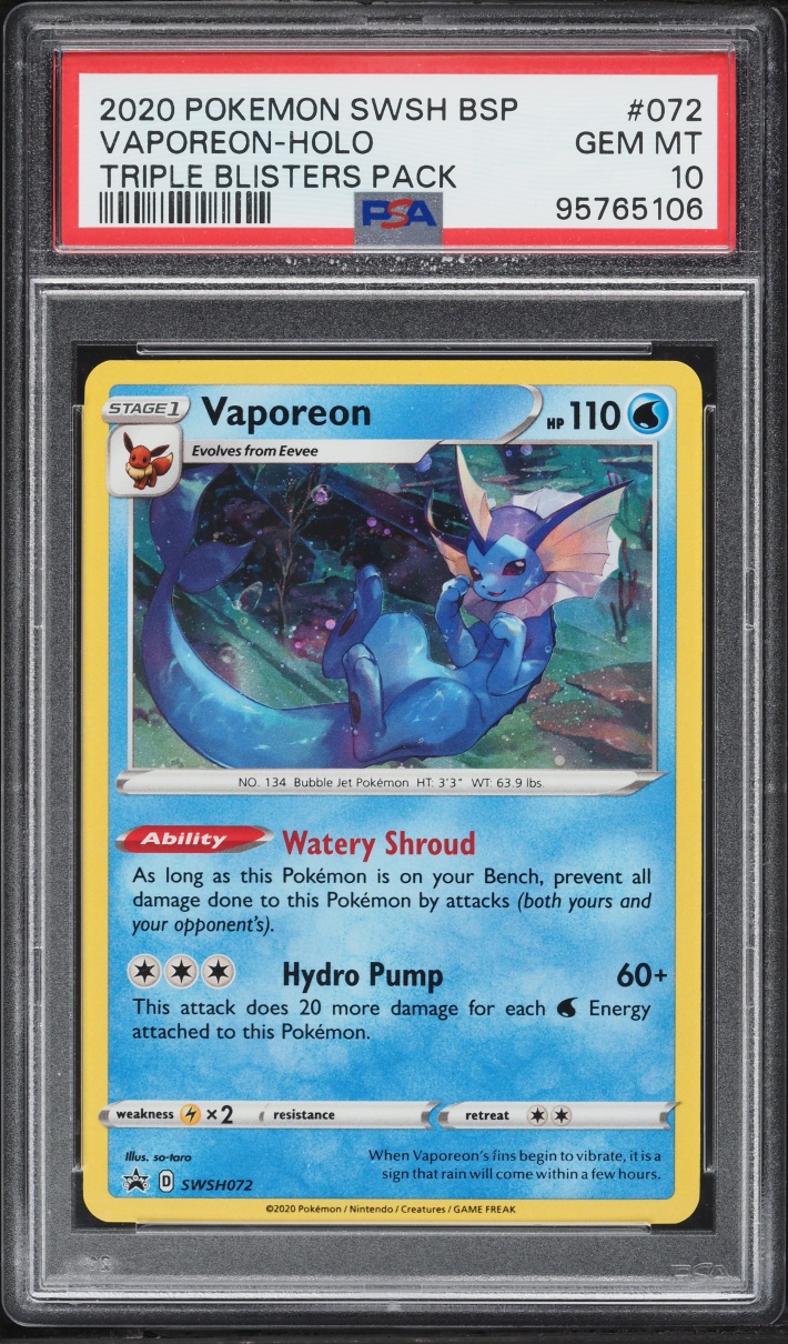 2020 Pokemon Sword & Shield Black Star Promo Holo Vaporeon #72 PSA 10 GEM MINT