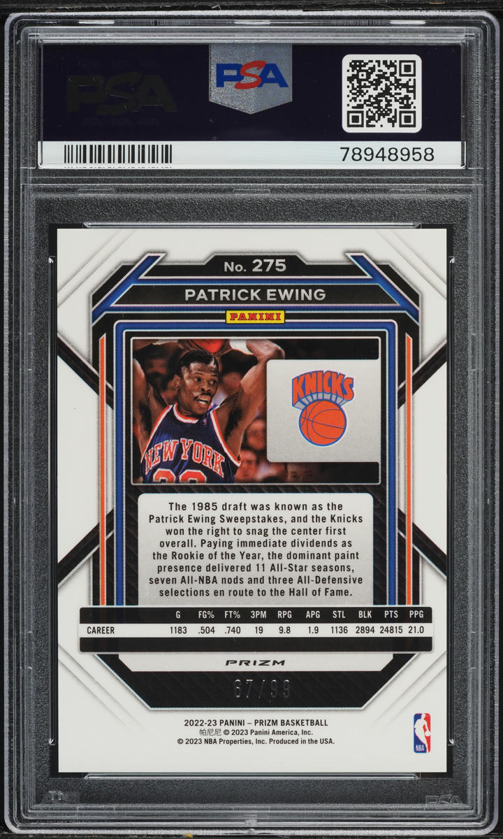 2022 Panini Prizm Purple Patrick Ewing /99 #275 PSA 10 GEM MINT