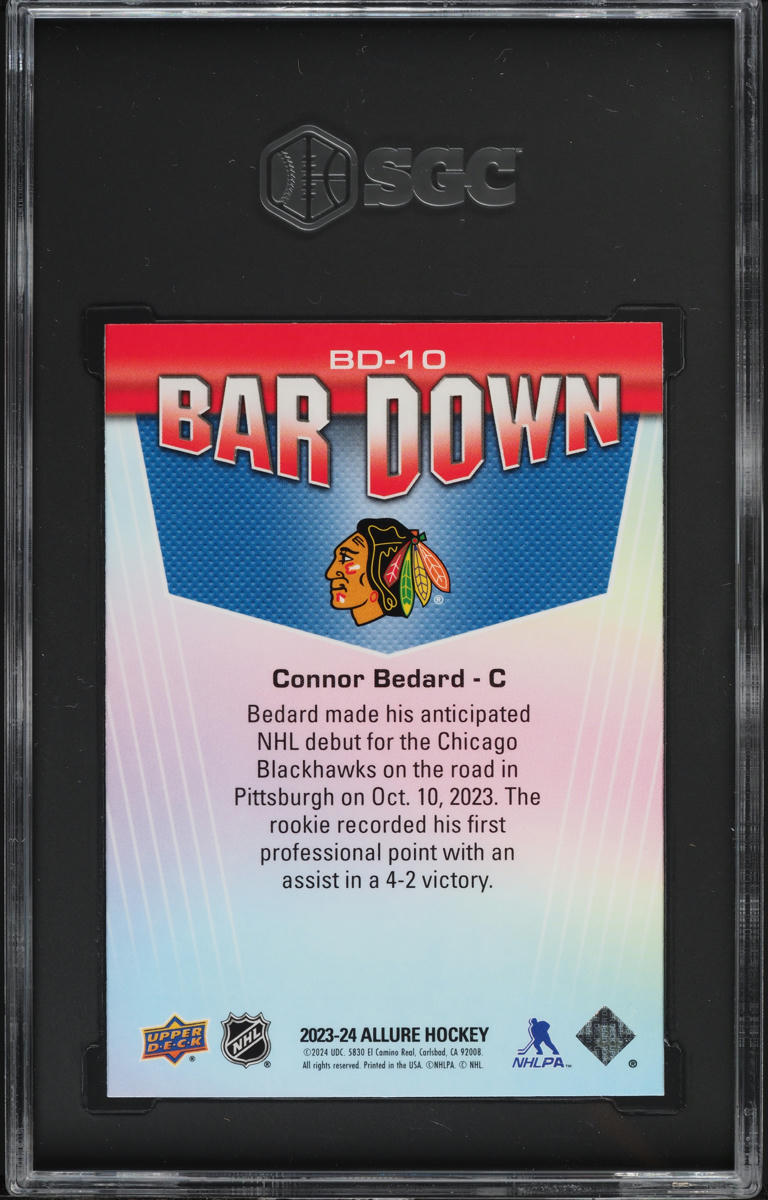 2023 Upper Deck Allure Bar Down Connor Bedard ROOKIE #BD-10 SGC 10 GEM MINT