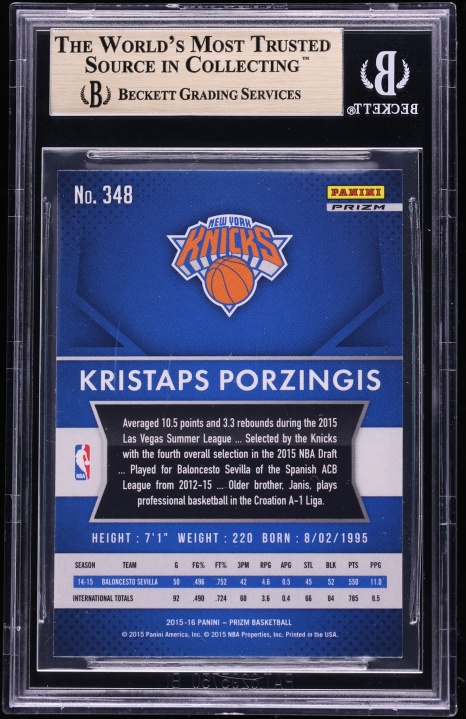 2015 Panini Prizm Silver Kristaps Porzingis ROOKIE #348 BGS 9.5 GEM MINT