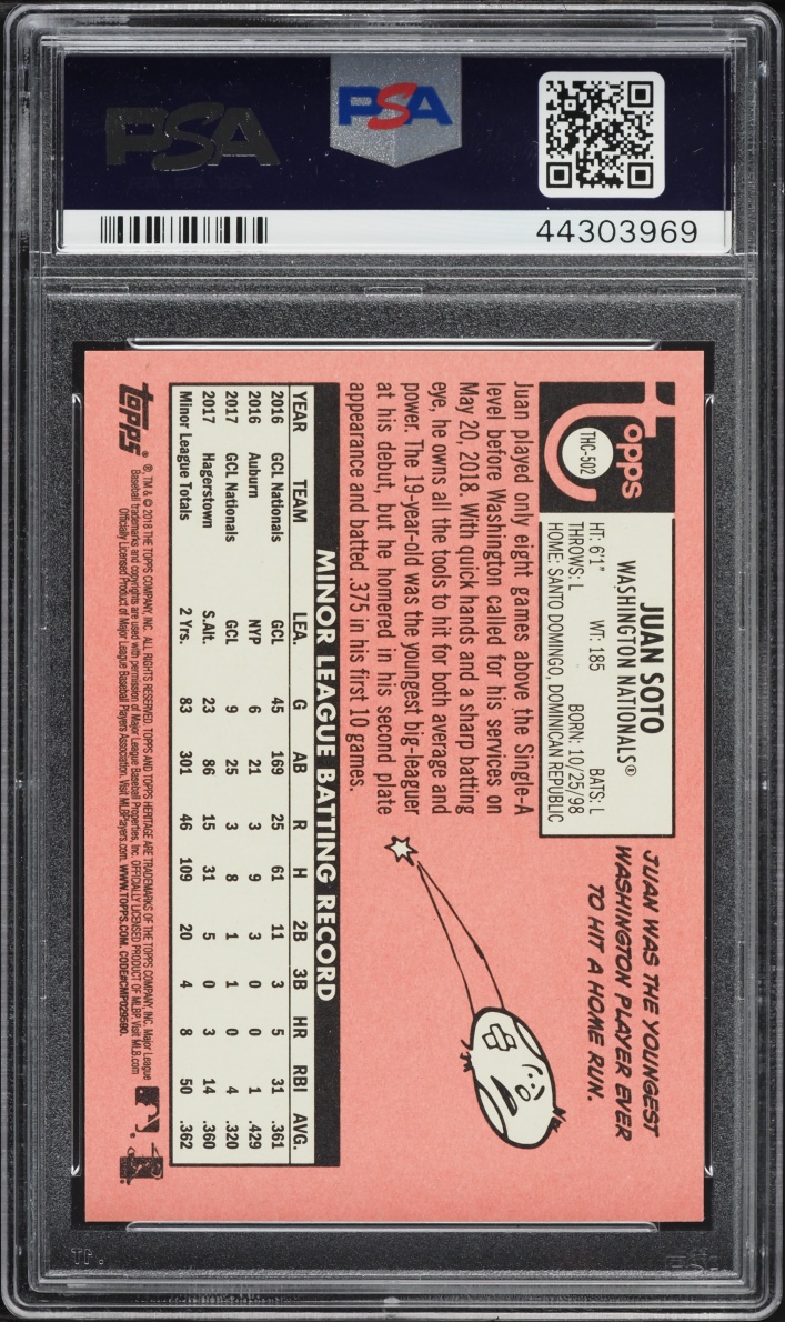 2018 Topps Heritage Chrome Purple Refractor Juan Soto ROOKIE #THC-502 PSA 10 GEM MINT