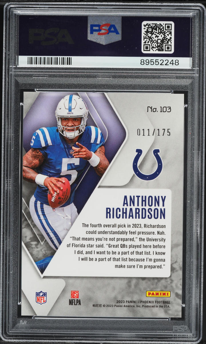 2023 Panini Phoenix Lava Anthony Richardson ROOKIE /175 #103 PSA 10 GEM MINT