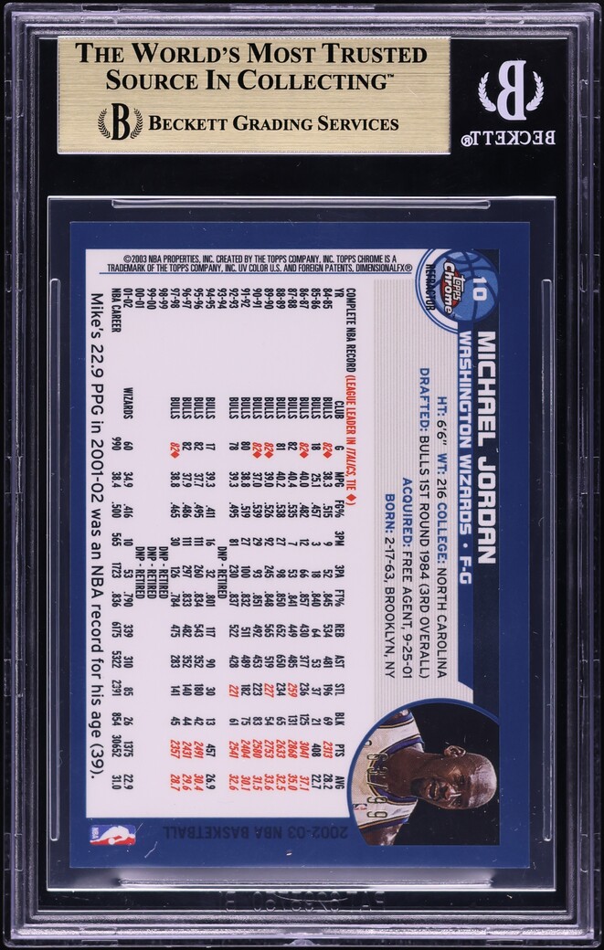 2002 Topps Chrome Black Refractor Michael Jordan /99 #10 BGS 9.5 GEM MINT