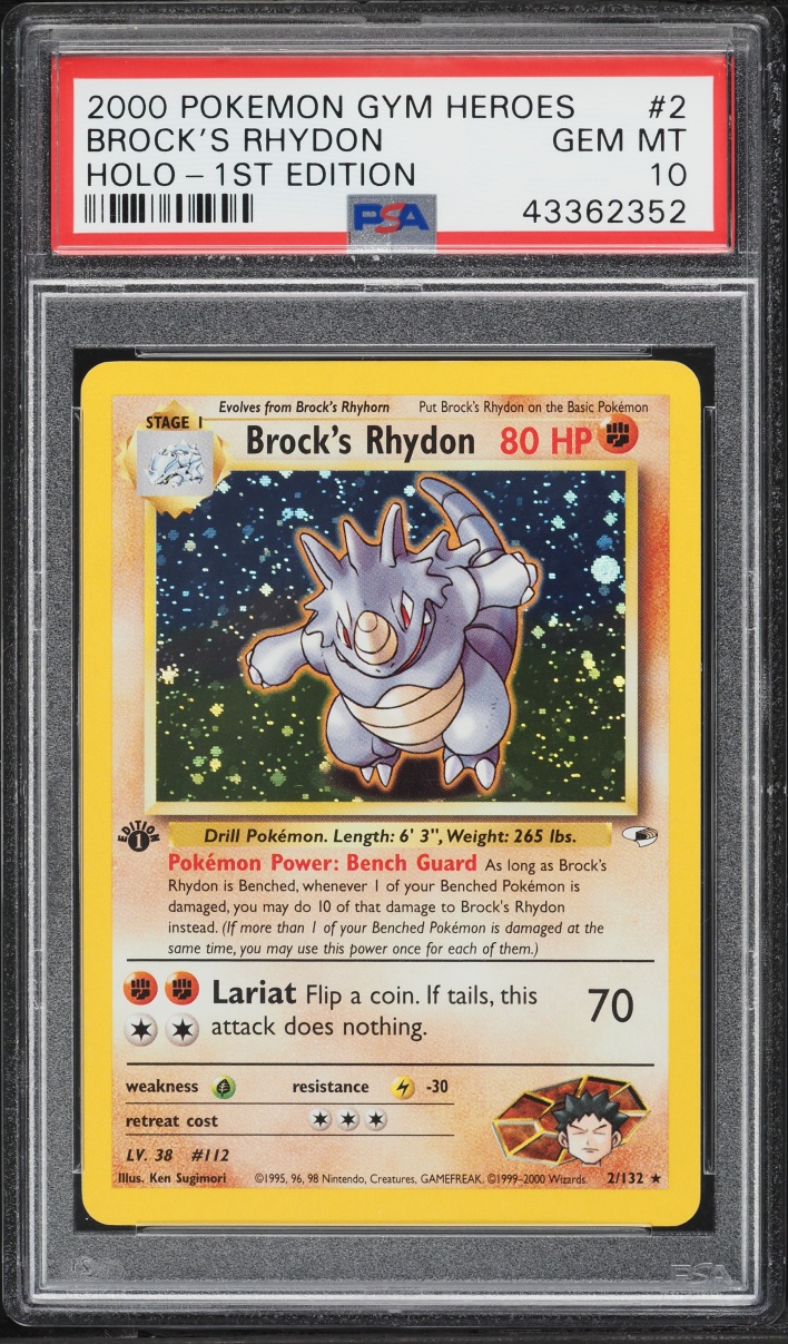 2000 Pokemon Gym Heroes 1st Edition Holo Brock's Rhydon #2 PSA 10 GEM MINT
