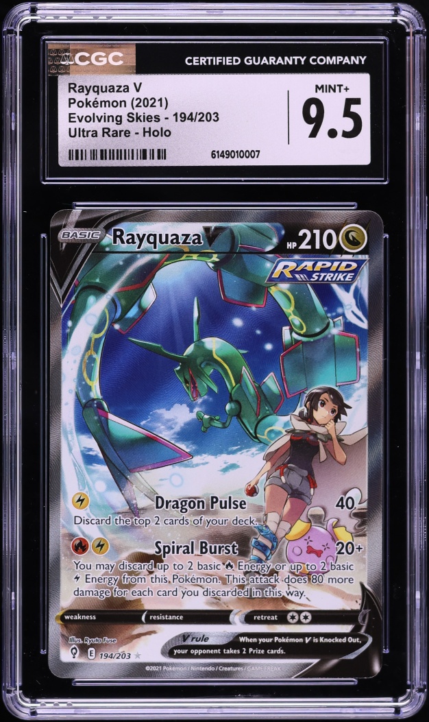 2021 Pokemon Sword & Shield Evolving Skies CHR Rayquaza V #194 CGC 9.5 MINT+