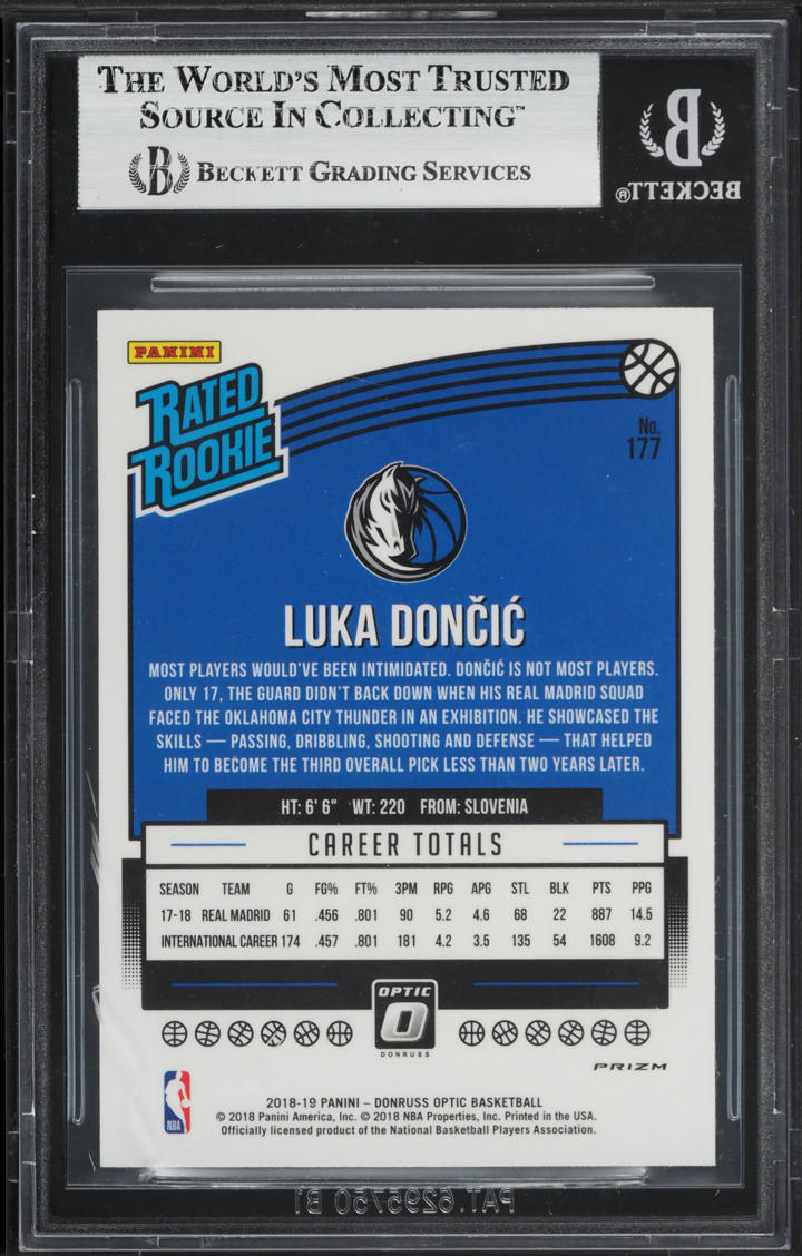 2018 Donruss Optic Shock Luka Doncic ROOKIE #177 BGS 8.5 NM-MT+