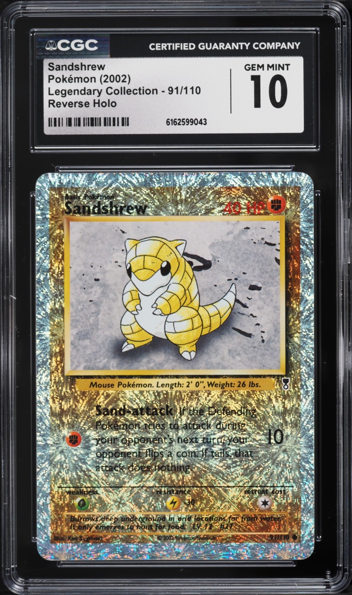 2002 Pokemon Legendary Collection Reverse Holo Sandshrew #91 CGC 10 GEM MINT