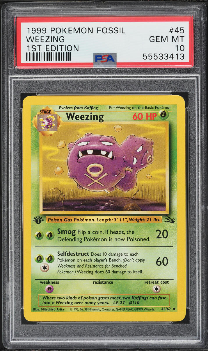 1999 Pokemon Fossil 1st Edition Weezing #45 PSA 10 GEM MINT