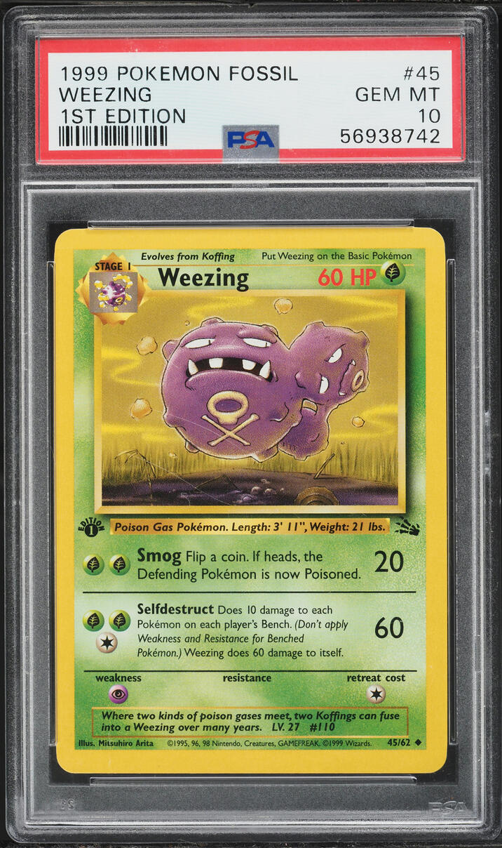 1999 Pokemon Fossil 1st Edition Weezing #45 PSA 10 GEM MINT