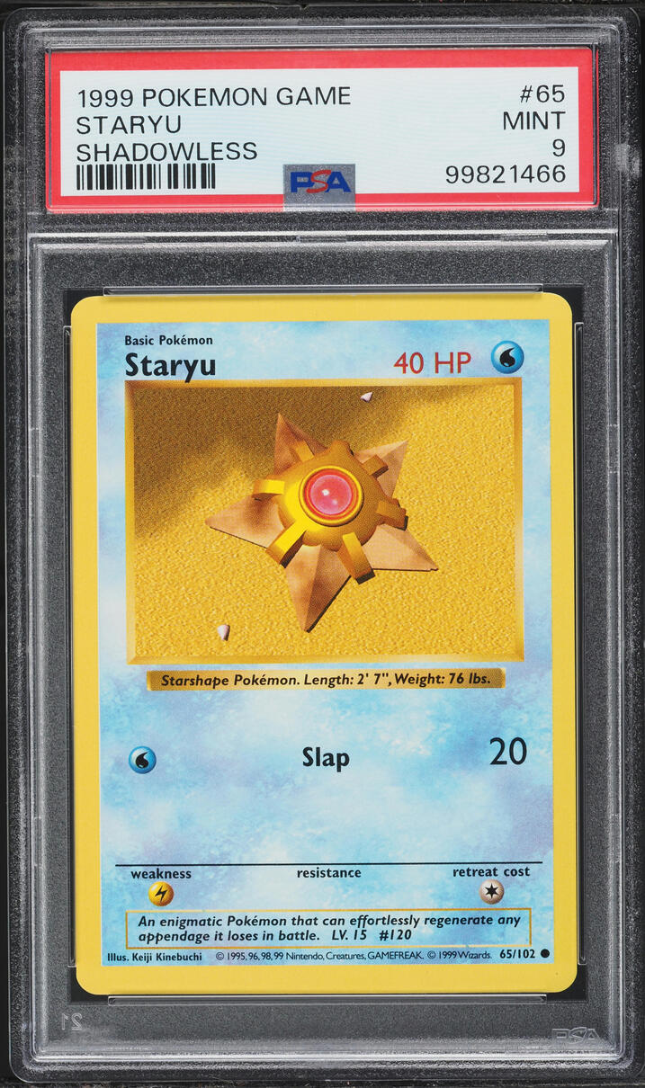 1999 Pokemon Base Set Shadowless Staryu #65 PSA 9 MINT